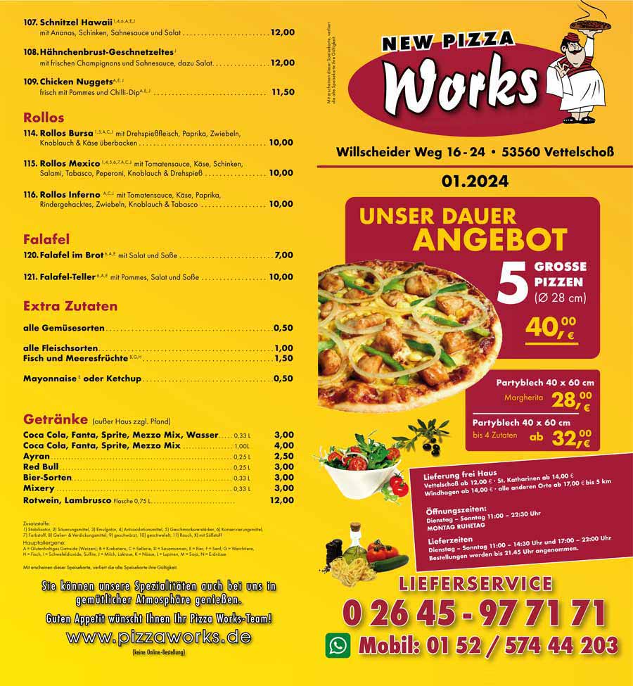 Speisekarte Pizza Works Vettelschoss Seite 1