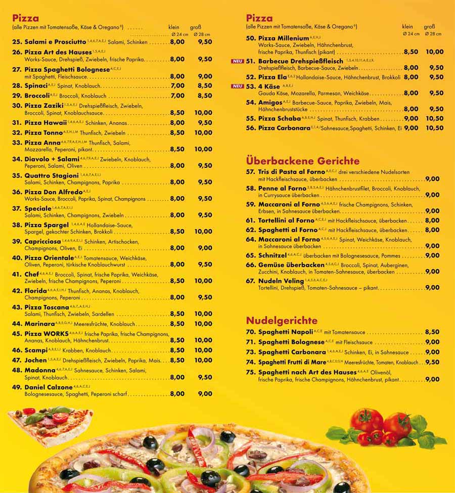 Speisekarte Pizza Works Vettelschoss Seite 3